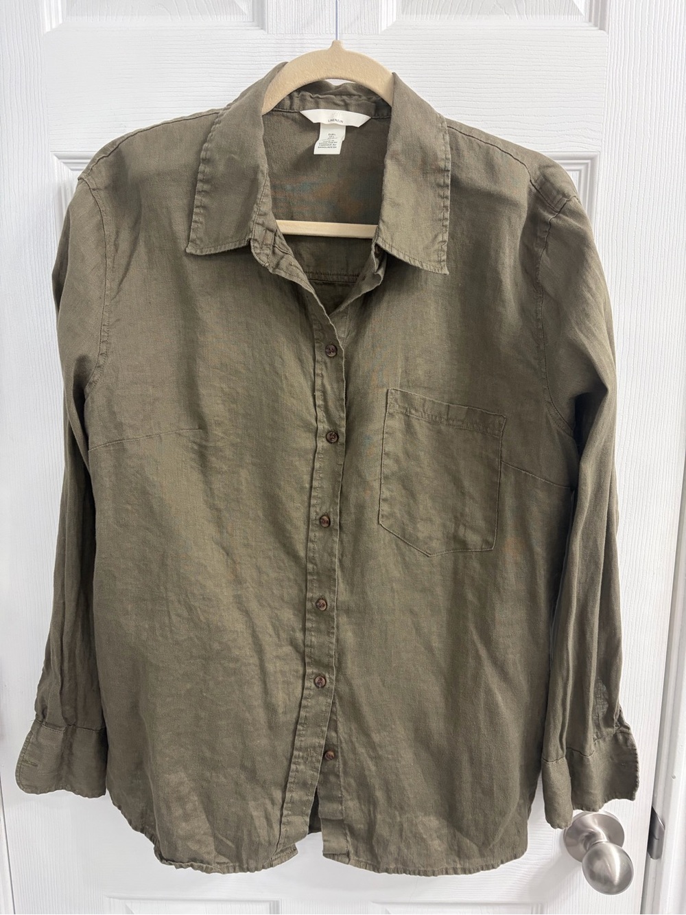 H&M Olive Green Linen-Blend Button Down Shirt